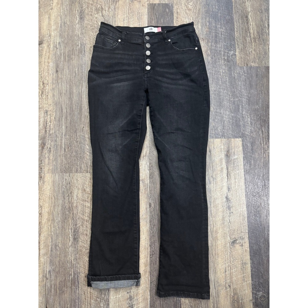 Cabi Button Fly Straight Jeans Black High Rise Denim Style 4149 Womens Size 6